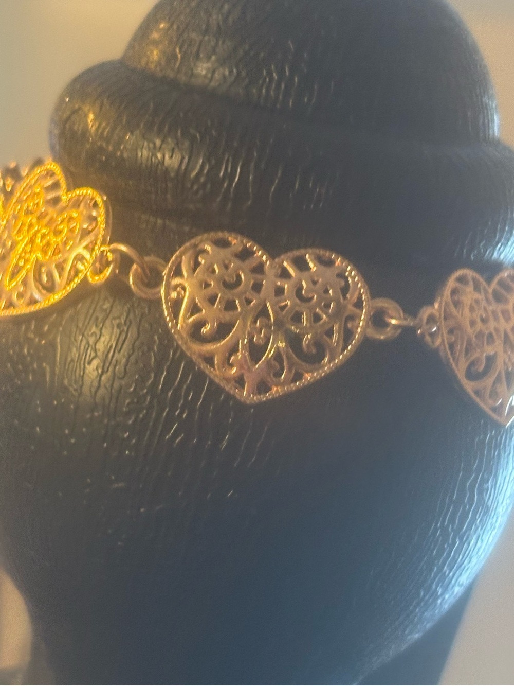 Rose Gold tone Filigree Heart Link Bracelet - Women Jewelry